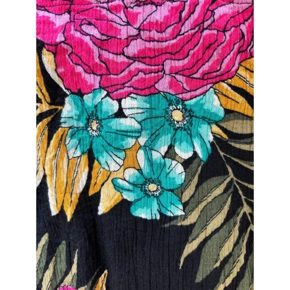 Women's Billabong Strapless Romper Hawaiian Print on black ruched bodice Sz Xs - Picture 7 of 9